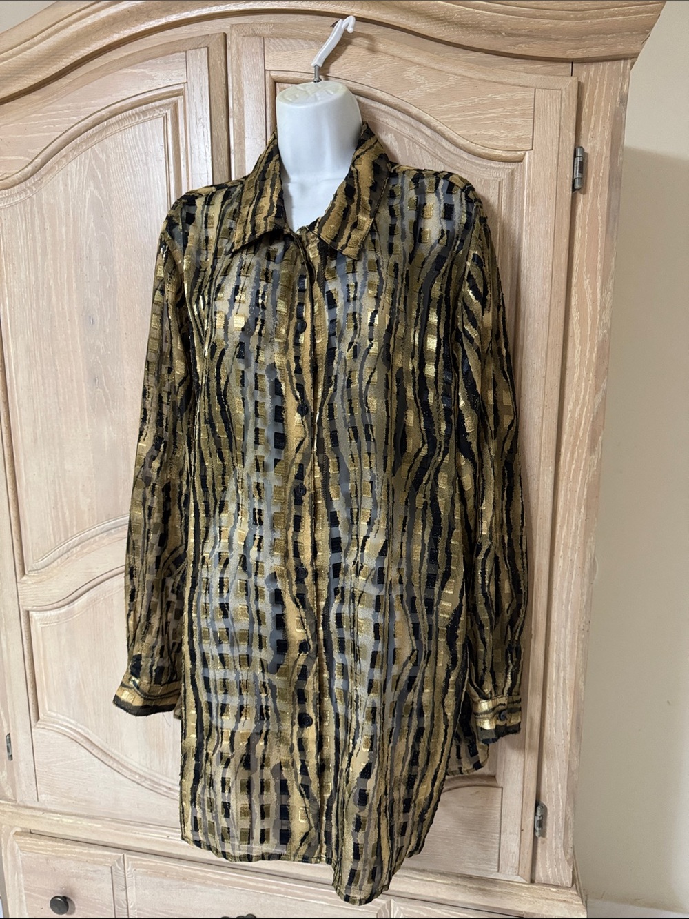 Notations Black and Gold Metallic Zebra Print Tunic
